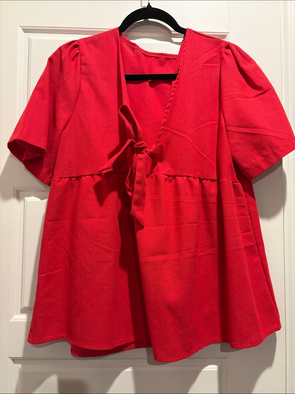 Red Tie-Front Babydoll Blouse